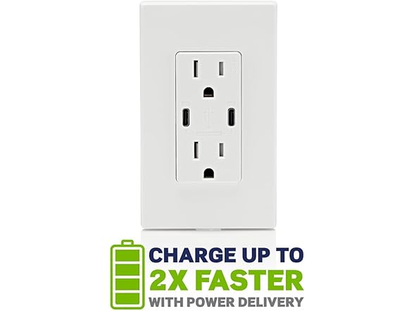 Leviton 60W (6A) USB Dual Type-C/C Power Delivery in-Wall Charger