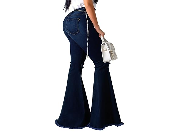 ZonJie Women (S) Bell Bottom Jeans Elastic Pants