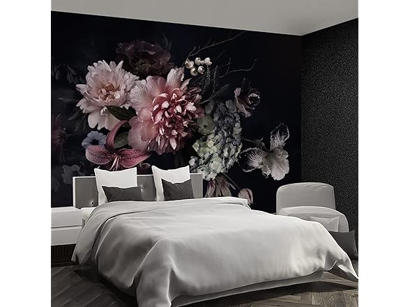Black Peony Floral Wallpaper 108x75