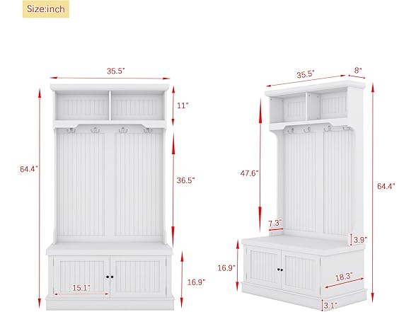 SPOFLYINN Modern Hall Tree With Storage Shoe Bench
