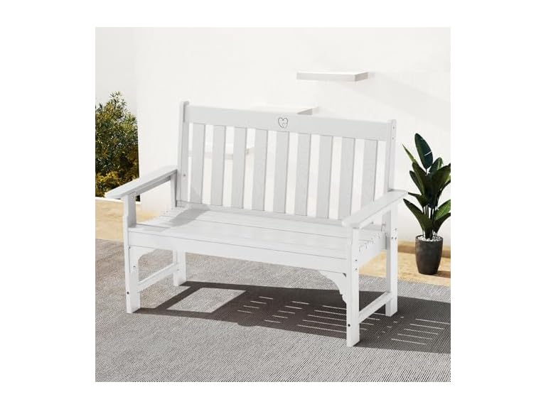 Orbcove 1LoveBench-white All-Weather Outdoor Bench, Whi