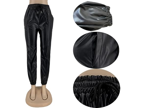 Tcremisa Women Faux Leather Pants High Trousers