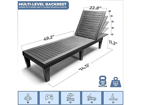 Sorbus Outdoor Chaise Lounge Chair - Adjustable, Black