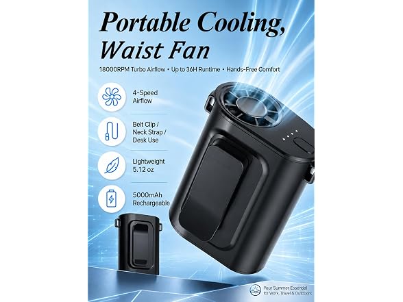 OiQii Portable Waist Fan Lightweight