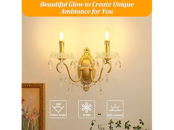 Brightever Dimmable Candelabra E12 LED Light Bulbs 60W