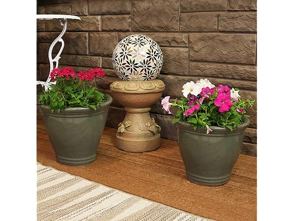 Sunnydaze Round Ceramic Planter - Set of 2