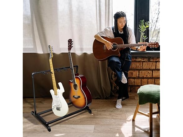 Takywep Foldable Multi Guitar Stand, Heavy-Duty Rolling Rack for Acoustic/Electric/Bass Guitars, Non-Slip Rubber Padding, Portable Storage Display for Home Studio Stage Band Use