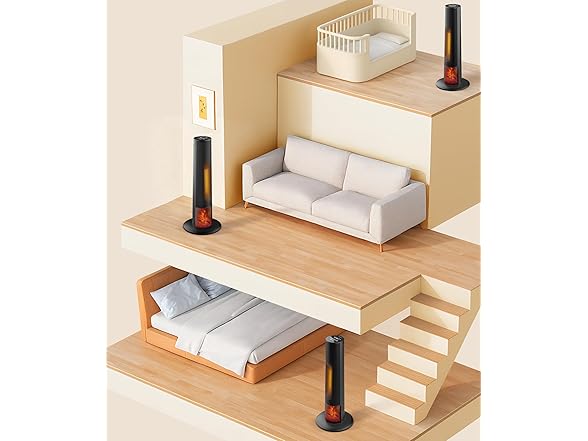 Rellytech Tower space heater with fireplace - Electric Space Heater Large Room with 3D Flame, Portable Tower Space Heaters for Office, Bedroom, 2 Modes, Thermostat, Tip-over Protection, Oscillation (Open Box)