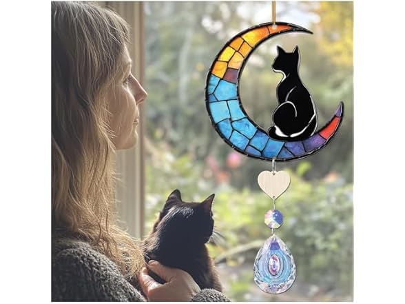 Black Cat Suncatcher Crystal Rainbow