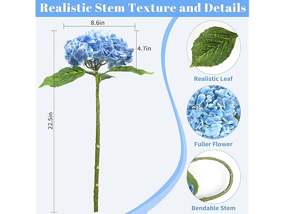 Kmise Hydrangea Artificial Flowers, 22”, 5PC