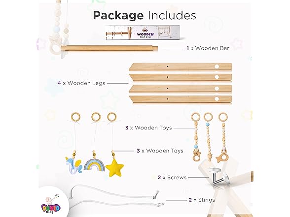 Wooden Baby Play Gym with Hanging Toys