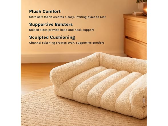 SportPet Medium Sherpa Bolster Couch Pet Bed, Cream