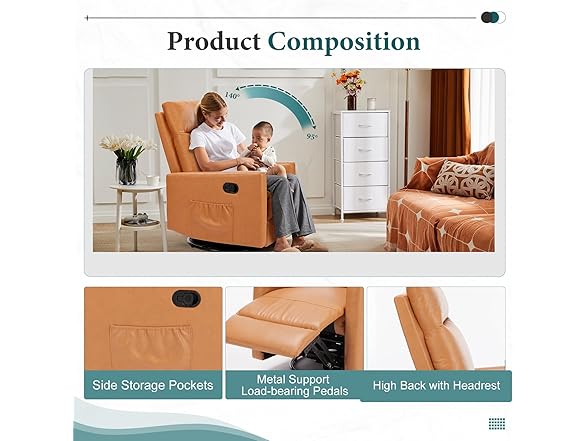 Generic Yapamar Swivel Recliner Chair, Glider