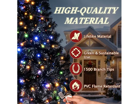 7.5FT Black Christmas Tree Prelit