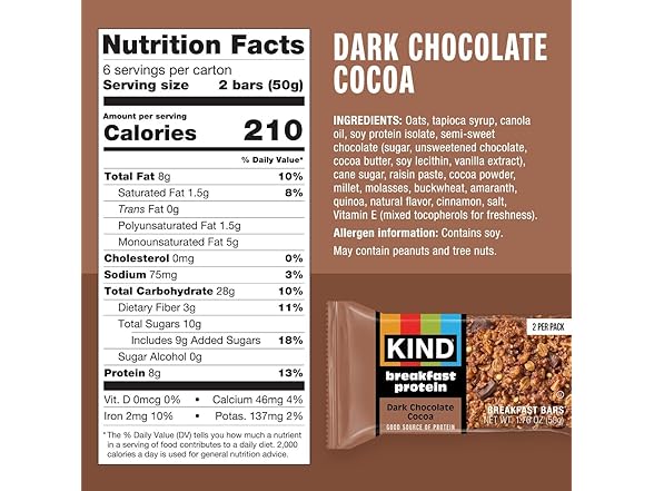 12CT KIND Breakfast Protein Bars, Dark Chocolate