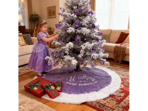 yuboo Purple Lavender Tree Skirt, 36" Faux Fur