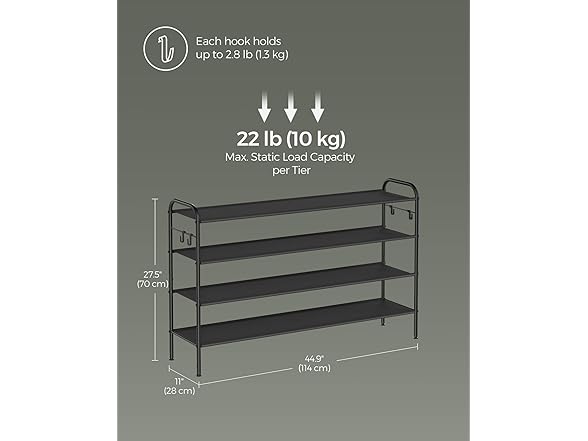 SONGMICS Shoe Rack 4-Tier Fabric Shoe Shelf Storage
