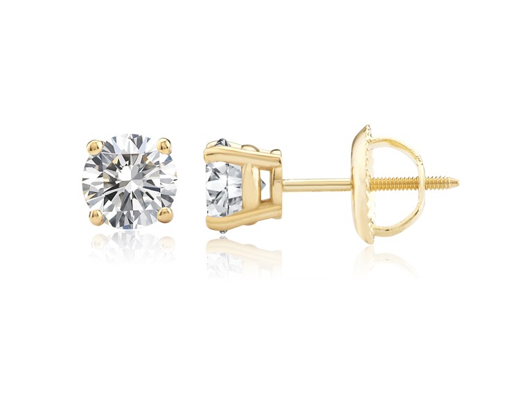PAJURE MCE7103Y-18KLG 1ct 18k Gold Diamond Solitaire Stud Earrings Yellow Gold