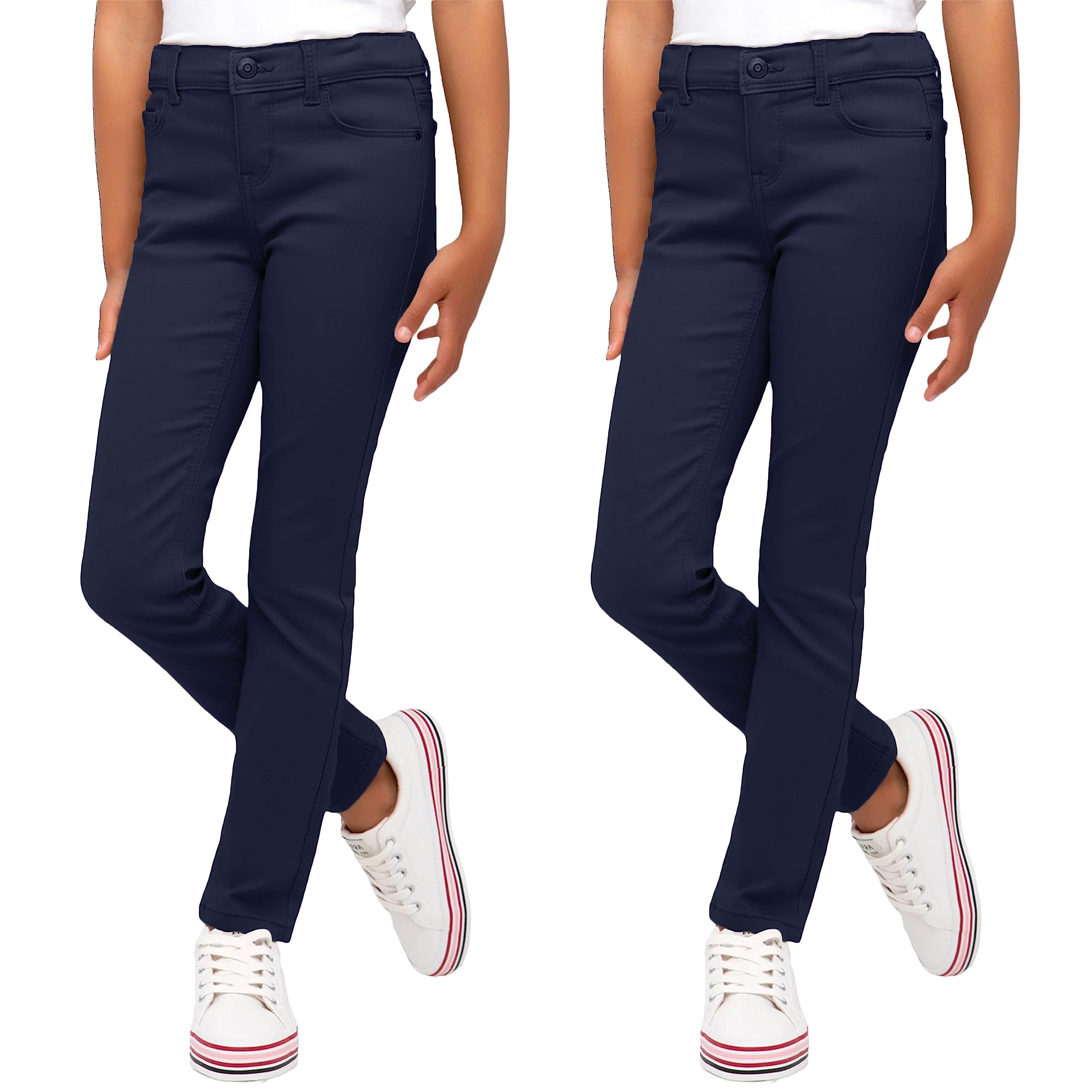 2PK Girls Stretch Pencil Uniform Pants - Gallery 16