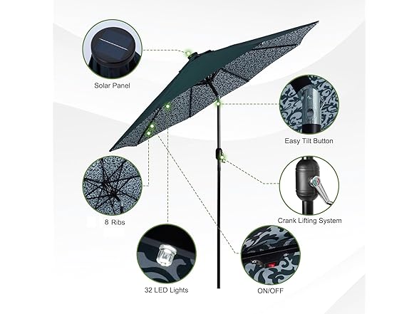 Backyard Expressions 9FT Solar Patio Umbrella