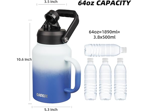 BJPKPK 64oz Insulated Water Bottle with Handle Sky