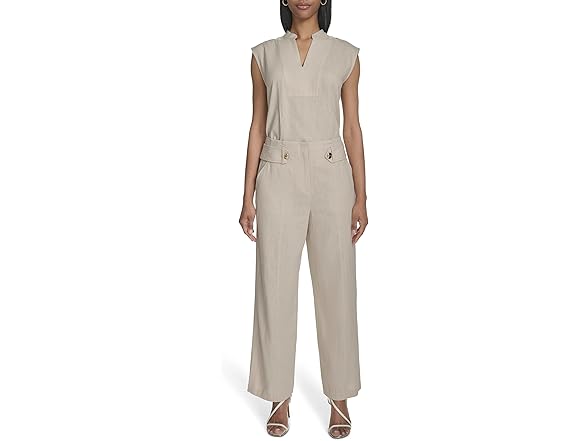 HALSTON H Womens Straight Leg Linen Pant