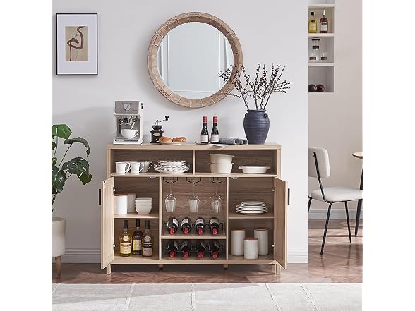 Alaxgumrol Coffee Bar Cabinet, Rattan Buffet