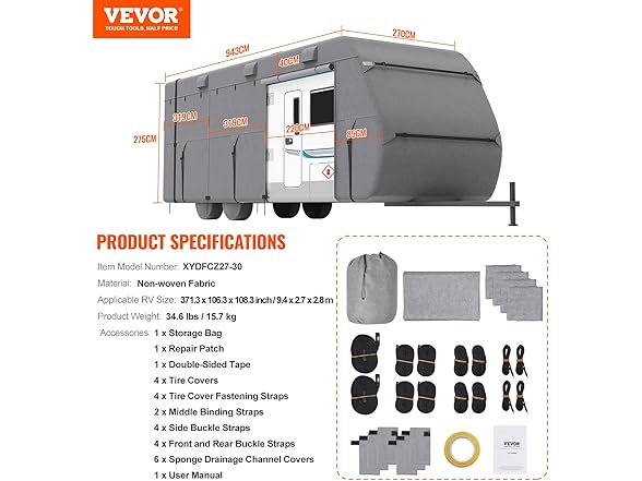 VEVOR Travel Trailer Cover, 27-30 ft RV Cover