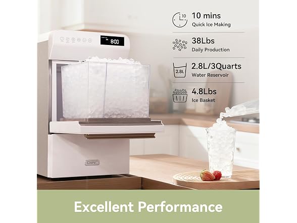 Gevi Nugget Ice Maker, Timer, 40lbs