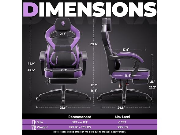 Dowinx Big and Tall Gaming Chair, Dark Purple