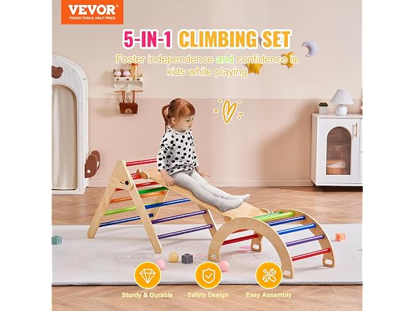 Pikler Triangle Set, 5 in 1 Toddler Climbing