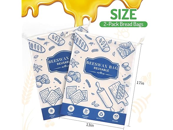 TISEMENT 2-Pack Beeswax Bread Bags for Homemade Bread