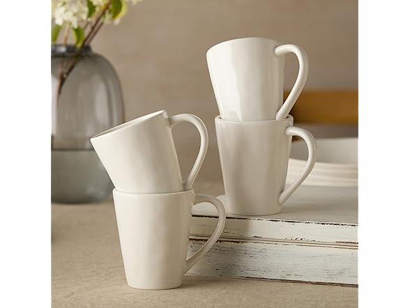 Linen Cream 14 oz Stoneware Mugs Set of 4 