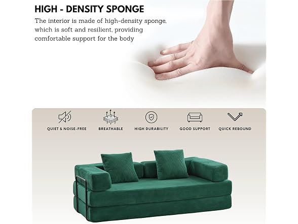 Alpen 77" Futon Sofa, Floor Foldable Sofa Couch