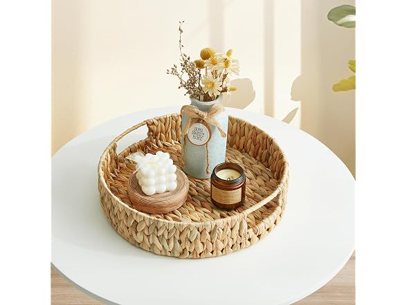 Suptinwear Round Water Hyacinth Tray with Handles