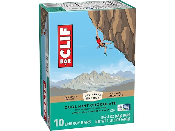 10PK CLIF BAR Energy Protein Bars Cool Mint Chocolate