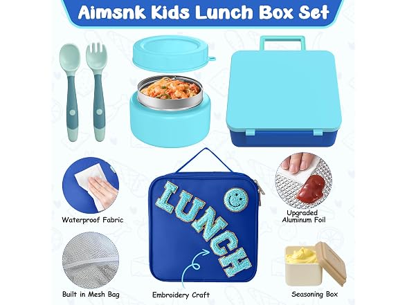 Aimsnk Kids Lunch Box with Thermo Bag