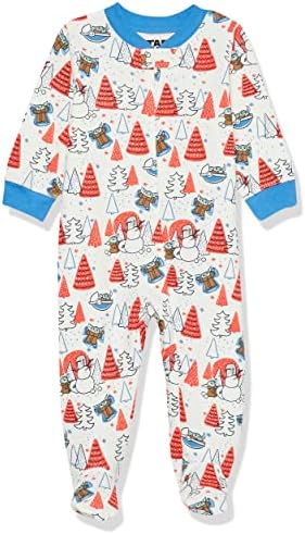 Amazon Essentials Disney | Marvel | Star Wars Unisex Babies' Snug-Fit Cotton Footed Pajamas, Star Wars Mando Winter - Sleep & Play, Newborn