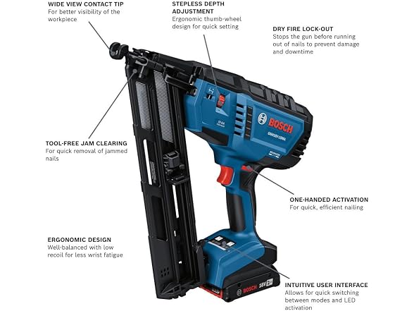 Bosch GNH18V15MAB12RT 8V 15G Angled Finish Nailer Kit