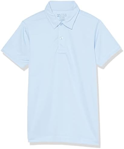 Nautica Boy's School Uniform Sensory-Friendly Short Sleeve Performance Polo, Light Blue, 8
