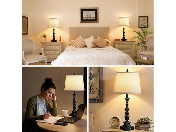 GoBright  Set of 2 Farmhouse Table Lamps, Black 27.5''
