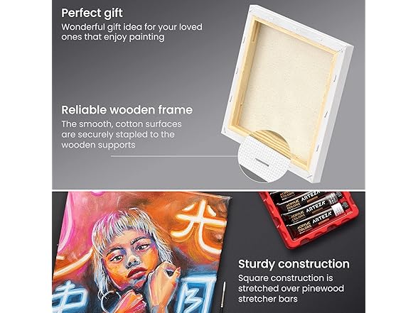 ARTEZA Stretched Canvas, 10 x 10 Inches, 8PK