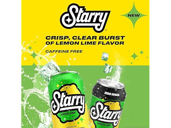 12PK Starry Zero Sugar Lemon Lime Soda, 12 Fl Oz Cans