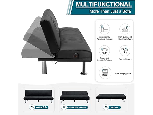 VECELO Modern Couch Bed, Convertible Sof