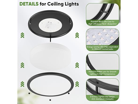 TOBUSA Ceiling Light 12" Matte Black 2PC