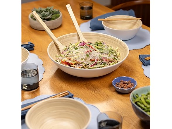 LEXA 6-Piece Handcrafted Bamboo Salad Bowl Set