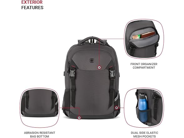 SwissGear Civic Pro Laptop Backpack, Grey, 18"x13.25"x7"