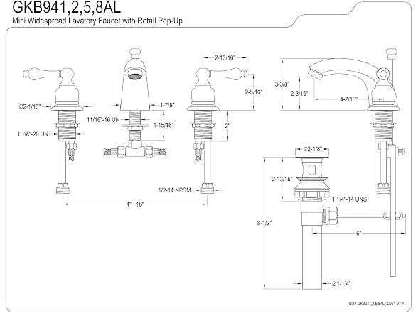 Kingston GKB948AL Mini-Widespread Bathroom Faucet