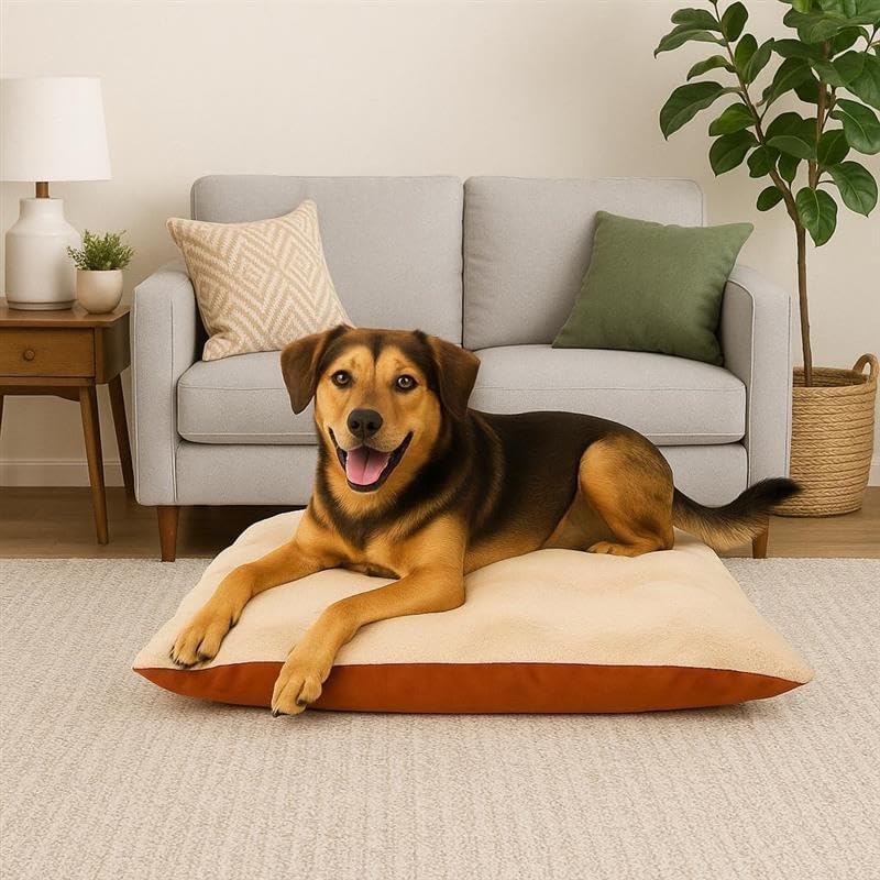 Furhaven Large Plush & Twill High-Loft Pillow Pet Bed, Spice - Gallery 7