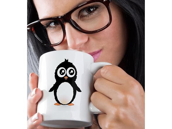 3dRose Cute penguin - black and white cartoon Mug
